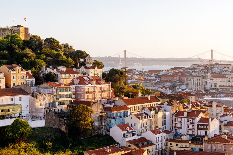 lisbon cityscape at sunset, portugal