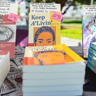 display of books at a vendors table, litquake, san francisco