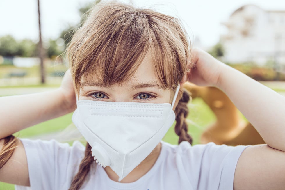 little girl wearing protective mask