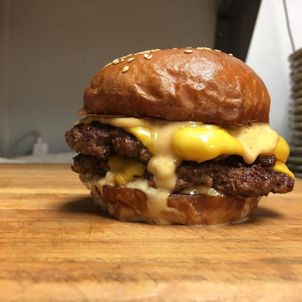 Dish, Food, Hamburger, Buffalo burger, Cuisine, Breakfast sandwich, Cheeseburger, Ingredient, Slider, Burger king premium burgers, 