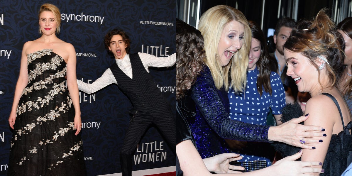 Louis Garrel, Saoirse Ronan, Florence Pugh, and Timothée Chalamet at the  Little Women Premiere, The Little Women Cast Holding Hands at the Paris  Premiere Is So Sweet