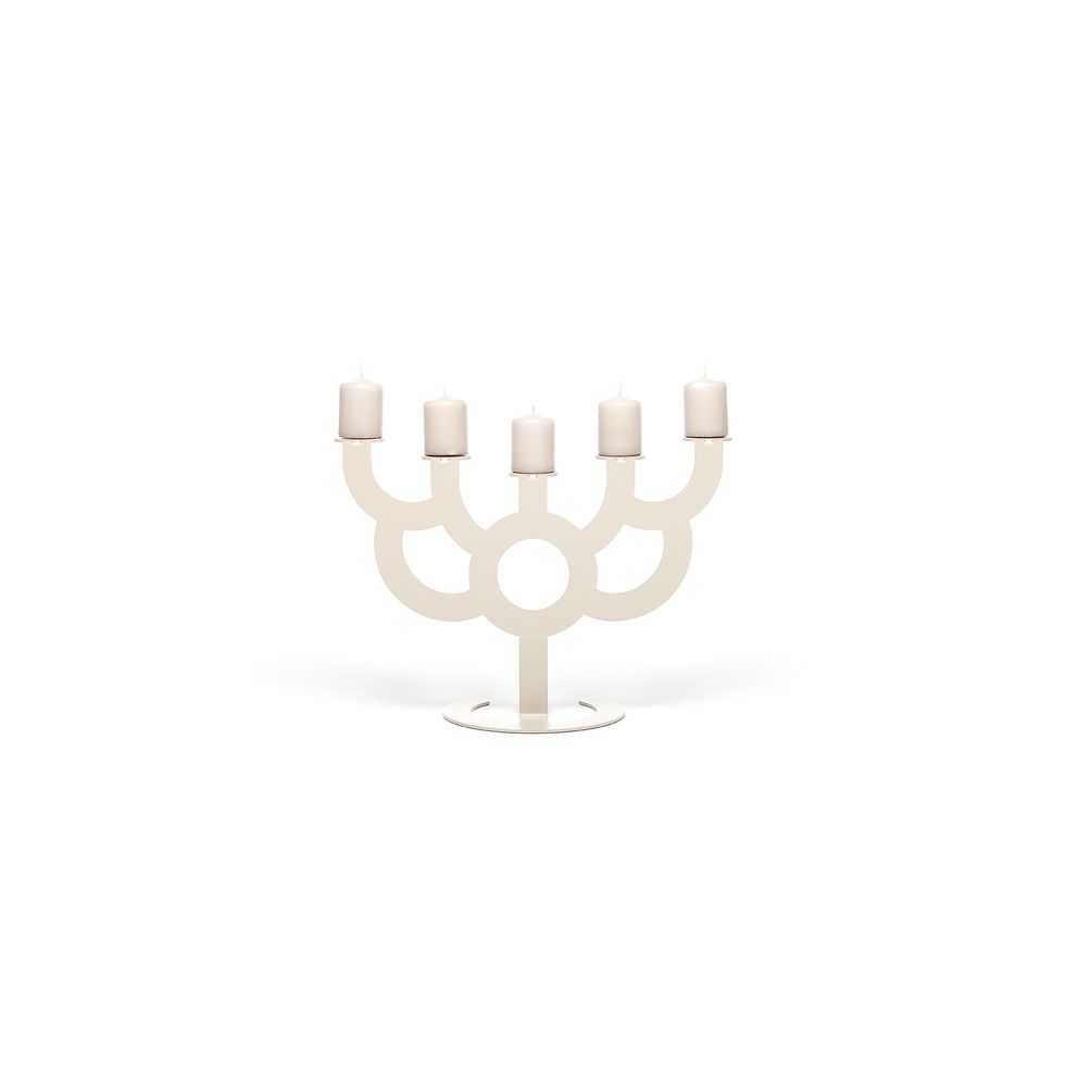 Candle holder, Menorah, Hanukkah, Hand, Finger, Beige, Logo, Holiday, Interior design, 