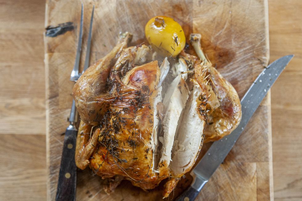 littlebourne, kent, england, uk 23 january 2022 carved roast chicken
