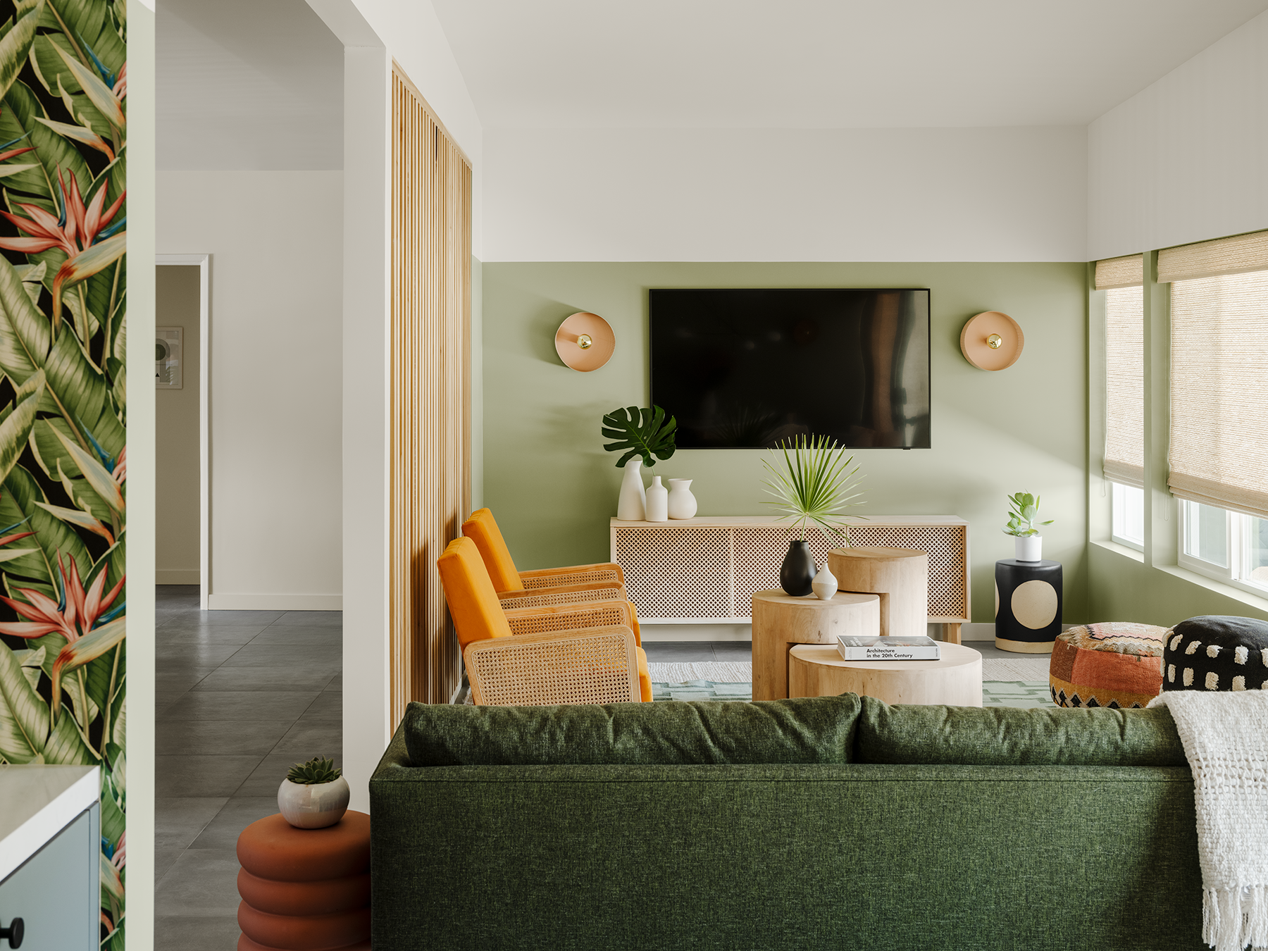 green and white living room