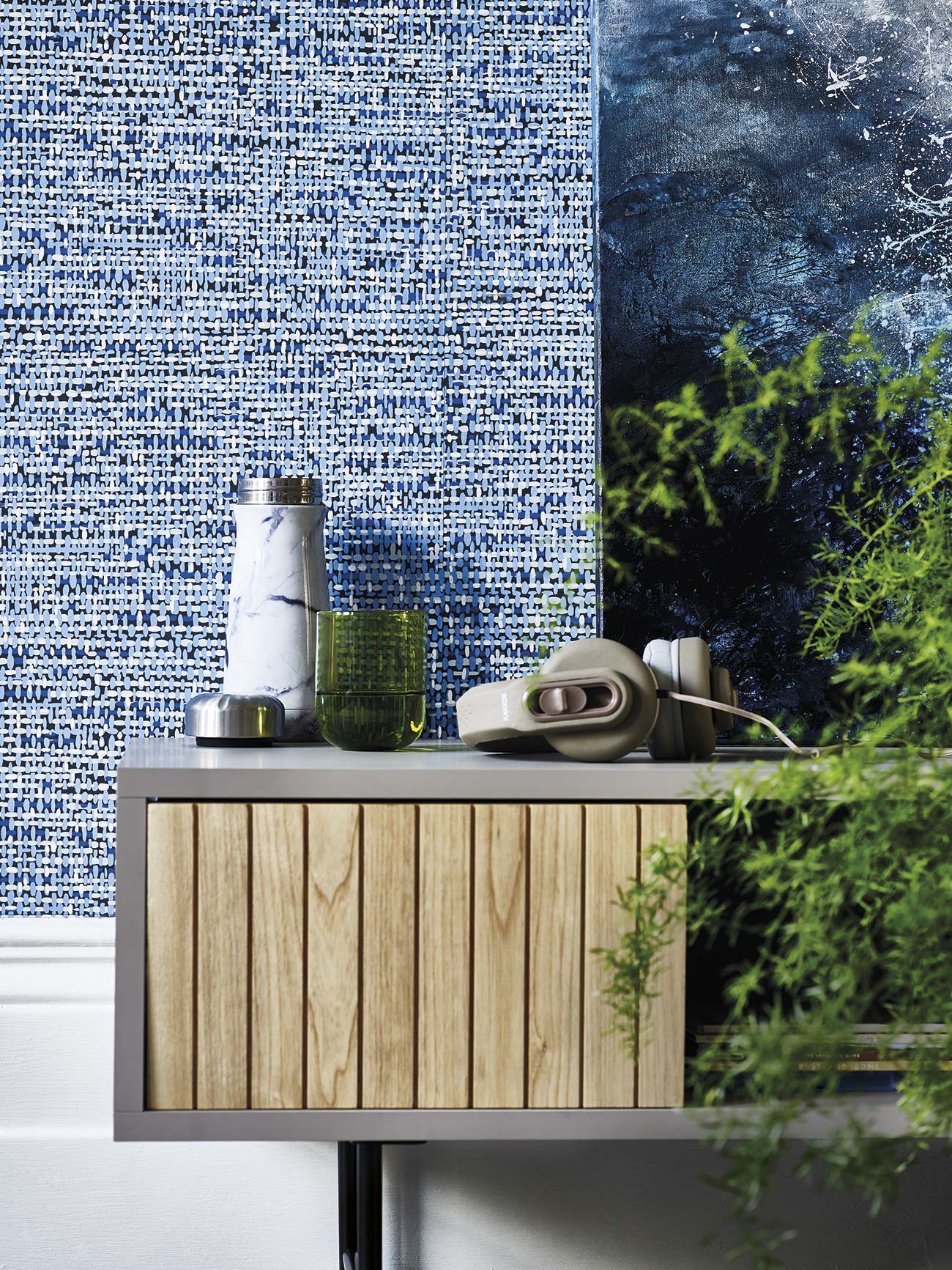tendencias decorativas pared papel pintado azul