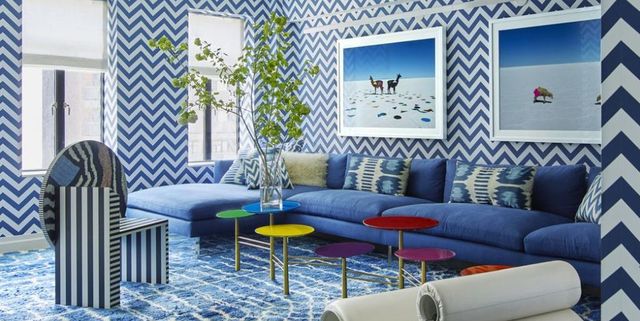 Blue, Room, Wall, Interior design, Living room, Wallpaper, Design, Architecture, House, Tile, 
