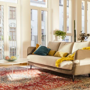 living room area with persian rug