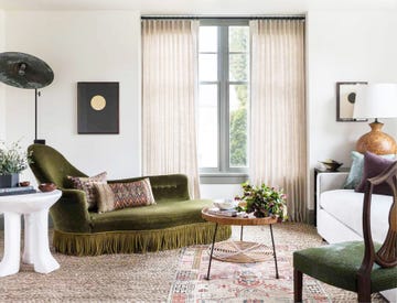 contemporary living room with velvet chaise lounge