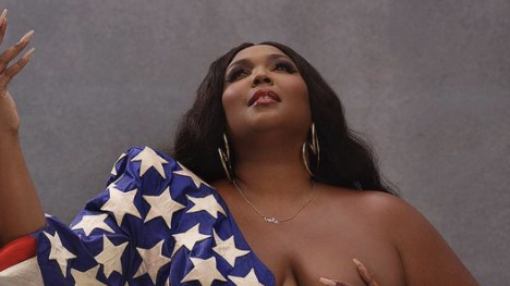 Lizzo posed in a daring American flag jumpsuit that was cut in half to  represent the percentage of people who didn't vote in 2016