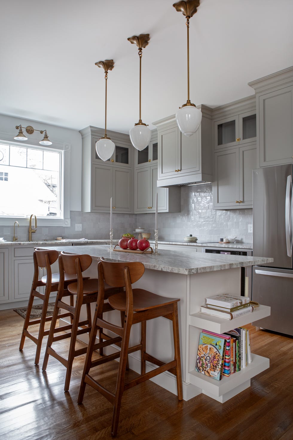 kitchen island with bookshelf