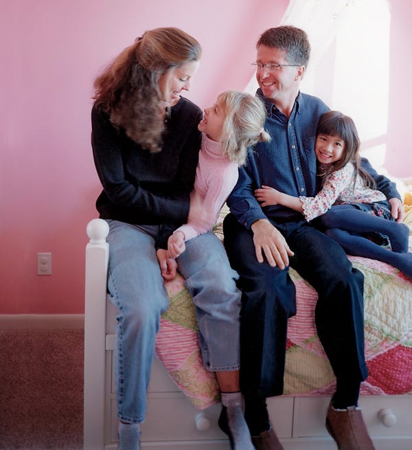 People, Pink, Sitting, Skin, Fashion, Leg, Fun, Child, Jeans, Family, 