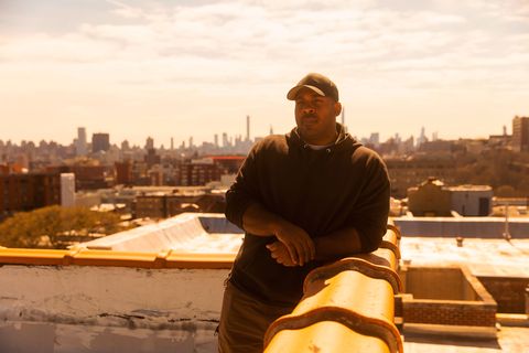 Jason Charles of the NYC Preppers Network photographed on his roof in NYC in March 2020.