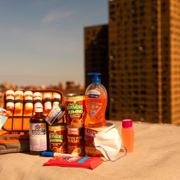 Canned goods and other products collected by Jason Charles of the NYC Preppers Network, photographed in NYC in March 2020.
