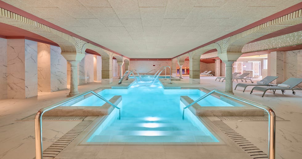 a swimming pool in a building