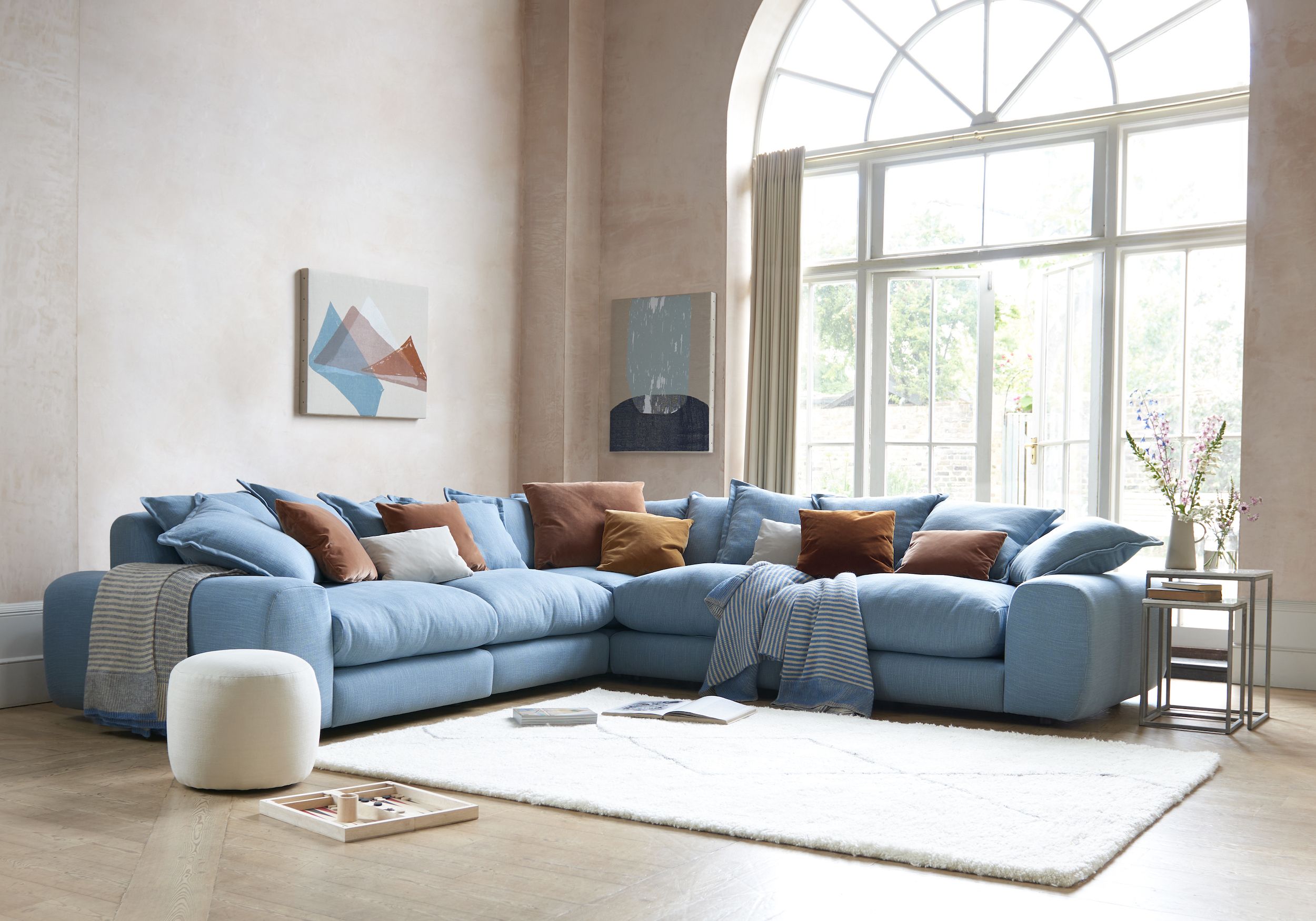 How To Use Terracotta On Your Autumn Living Room Decor  Color palette  living room, Terracotta living room, Blue sofa living
