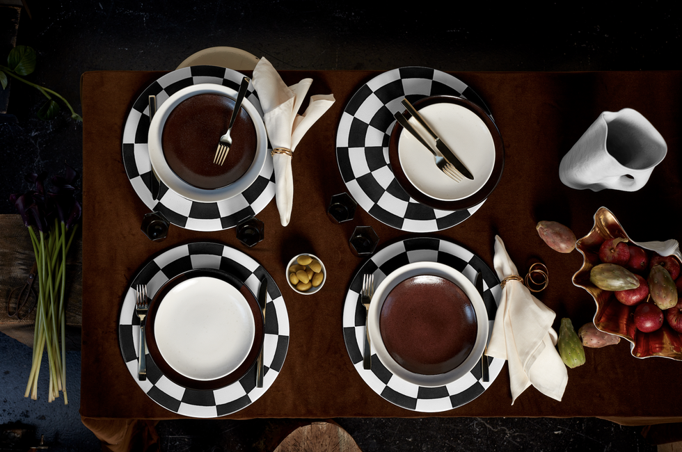 a set of graphic black and white plates
