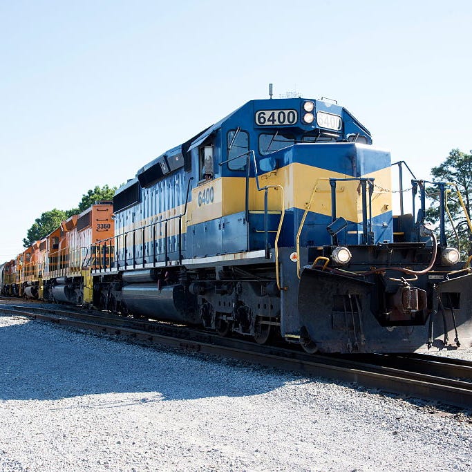 RCPE locomotive pulling a Bay Line Railroad loco Panama City Florida USA