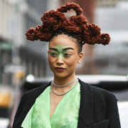 new york, new york   february 16 tati gabrielle is seen wearing a lime green dress outside the prabal gurung show during new york fashion week aw 2022 on february 16, 2022 in new york city photo by daniel zuchnikgetty images