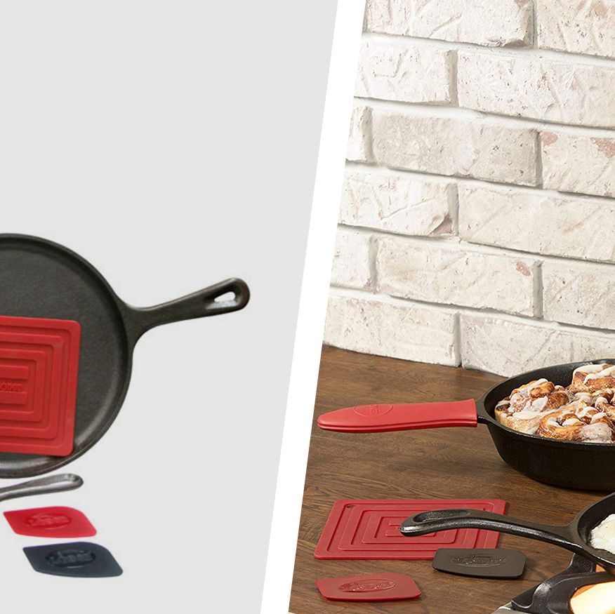  Lodge Cast Iron Skillet with Red Silicone Hot Handle Holder,  10.25-inch: Home & Kitchen