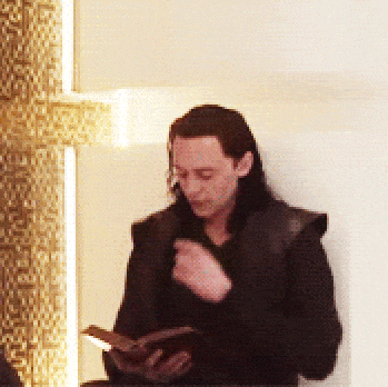 Loki reading a book GIF, Marvel