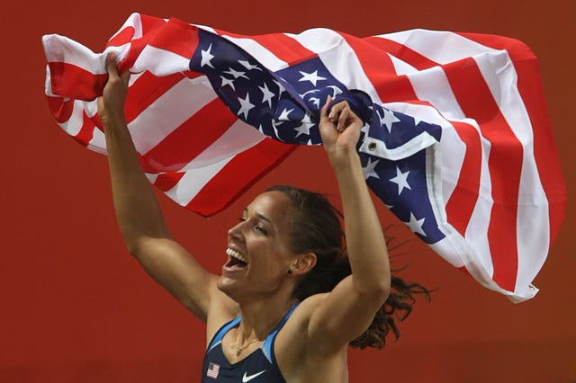 US Lolo Jones celebrates her gold medal