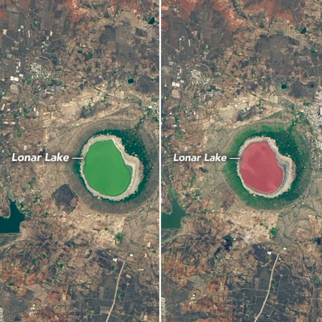 lonar lake turns pink in india