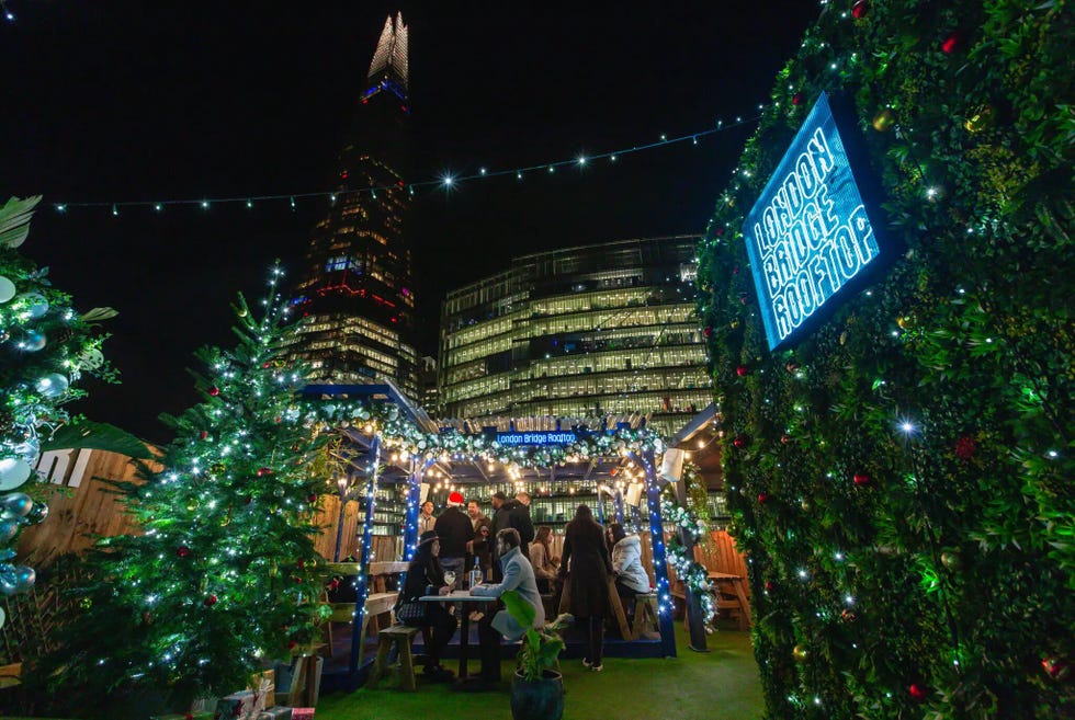 london bridge rooftop at night with christmas lights