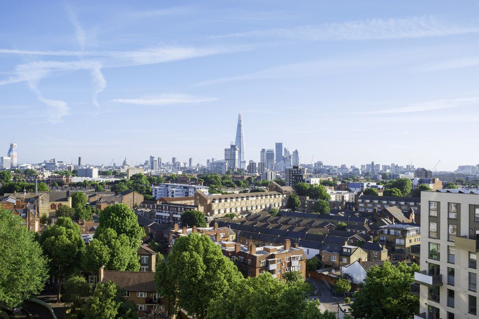 London residential district with view of the business district