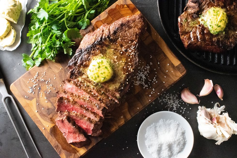london broil steak with compound butter