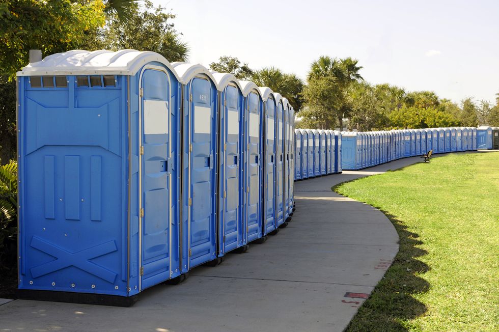 Long line of portable toilets