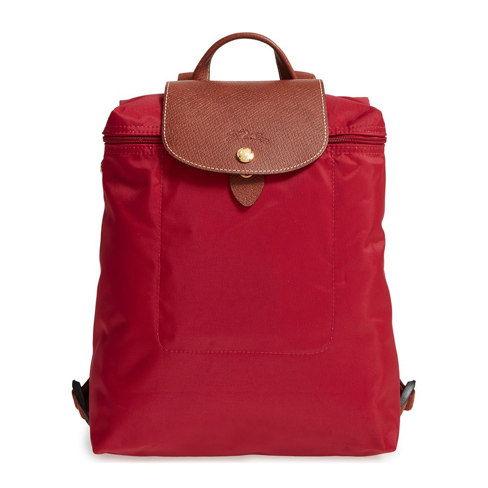 longchamp le pliage red backpack