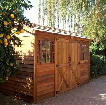 a small wooden shed