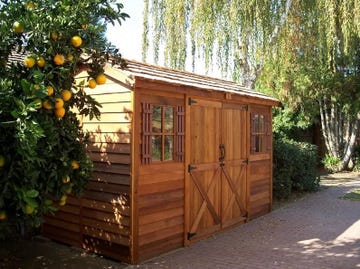 a small wooden shed