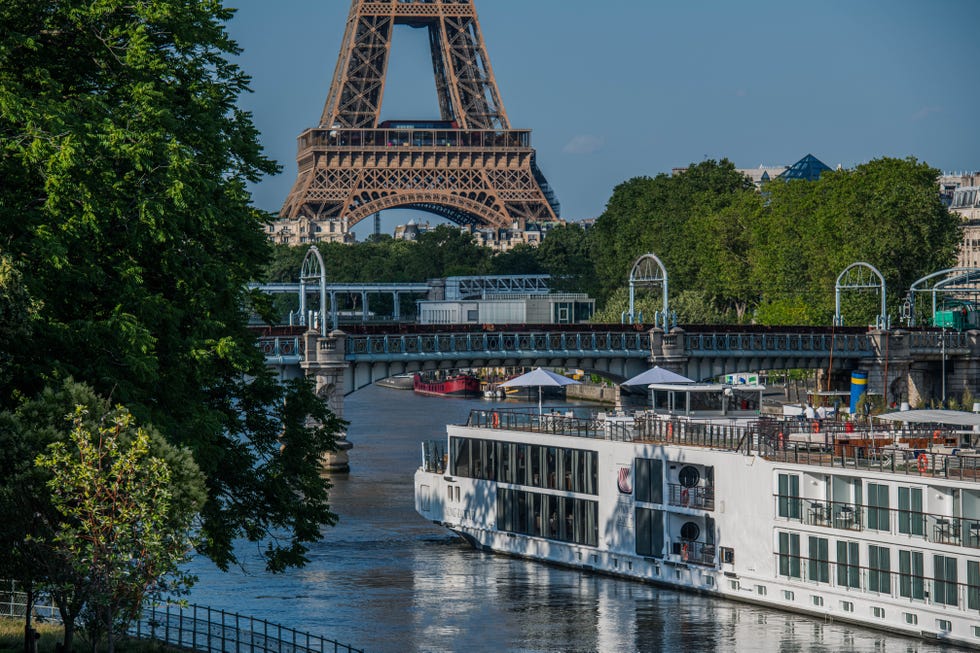 seine class viking longship on the seine river in paris, france