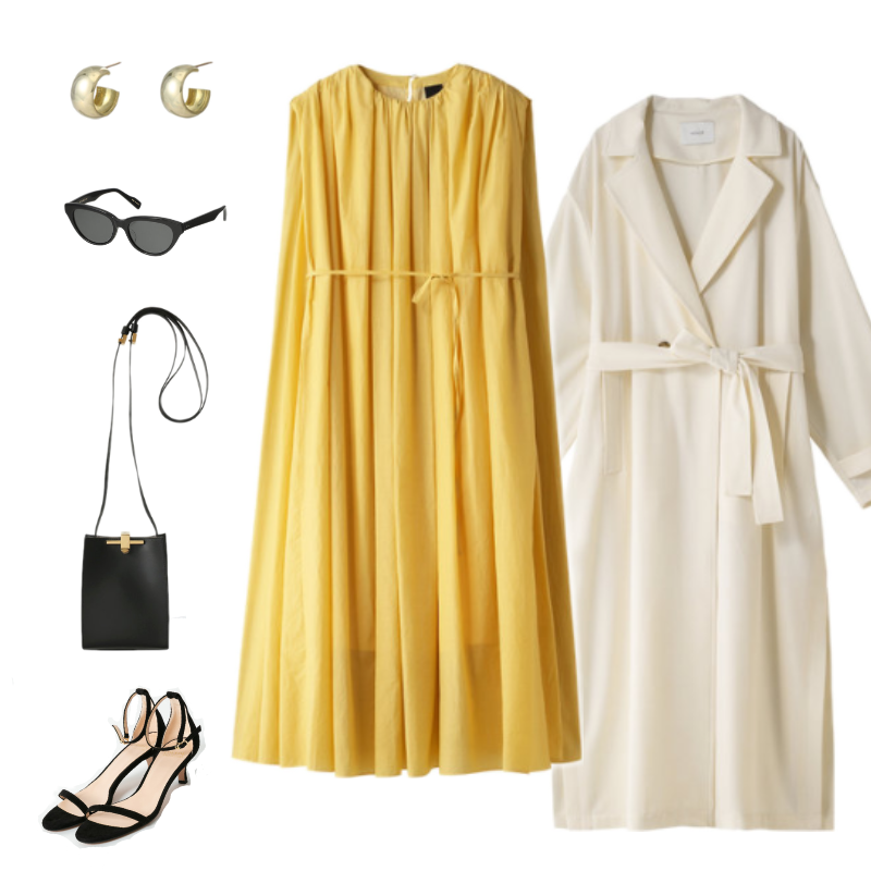 a pair of white and yellow dresses