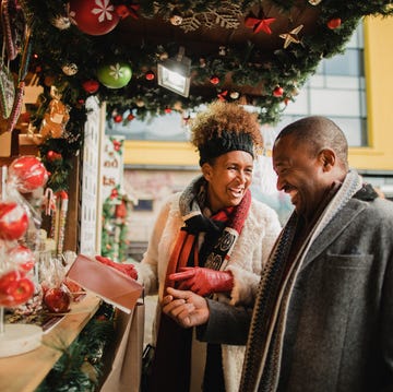 Looking at a Christmas Market Stall looking at a christmas market stall