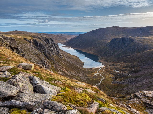 looking out over loch a'an loch avon in the cairngorm national park