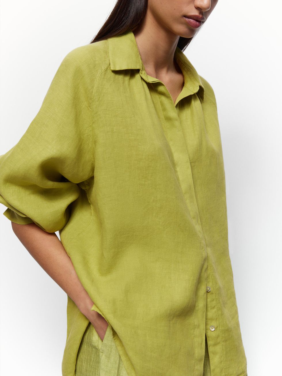 camisa de lino verde massimo dutti