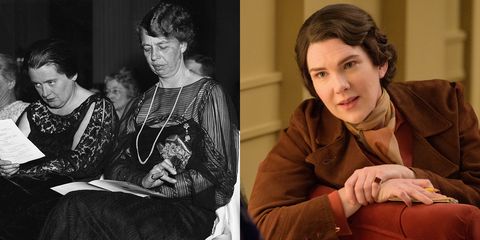 side by side of lorena hickok and lily rabe as lorena hickok in the first lady