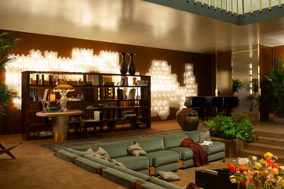 a living room with ornate lighting a living room with ornate lighting