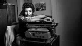 writer and playwright lorraine hansberry poses for a portrait in her apartment at 337 bleecker street