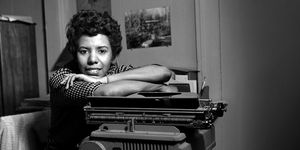 writer and playwright lorraine hansberry poses for a portrait in her apartment at 337 bleecker street