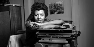 writer and playwright lorraine hansberry poses for a portrait in her apartment at 337 bleecker street