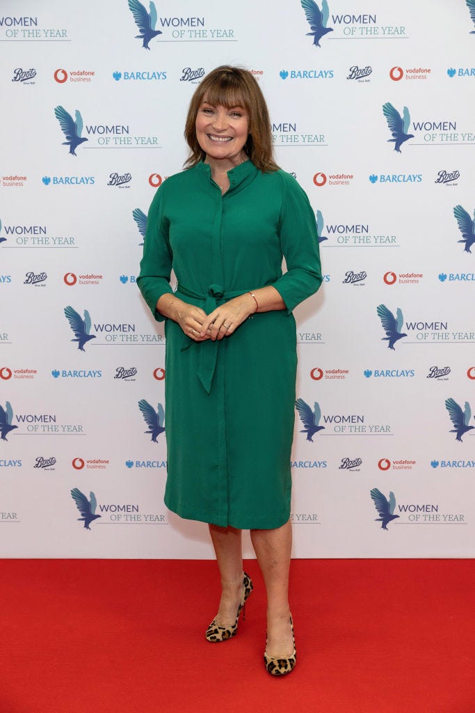 Lorraine Kelly's wears abstract dress from Phase Eight