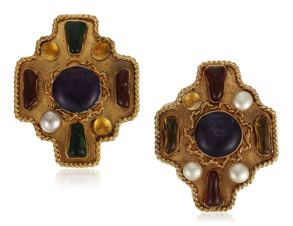 Chanel Gold & Multicolor Gripoix Button Earrings Q6J04Q17MB001