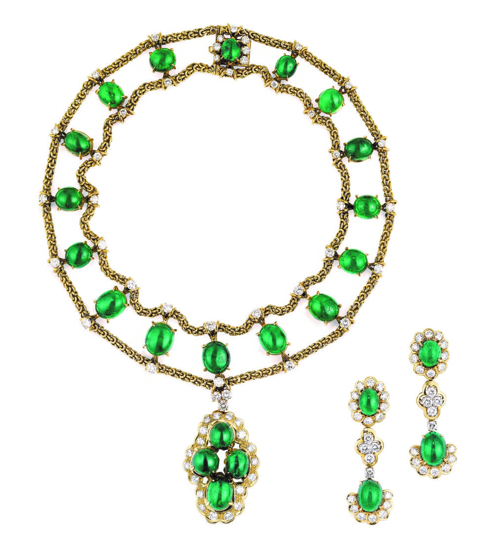 sotheby's mellerio diamond and emerald demi parure
