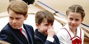 left right prince george, prince louis and princess charlotte during the trooping the colour ceremony at horse guards parade, central london, as king charles iii celebrates his first official birthday since becoming sovereign picture date saturday june 17, 2023 photo by aaron chownpa images via getty images