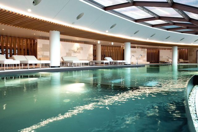 Swimming pool, Leisure centre, Building, Resort, Leisure, Architecture, Hotel, Thermae, Thermal bath, Spa town, 