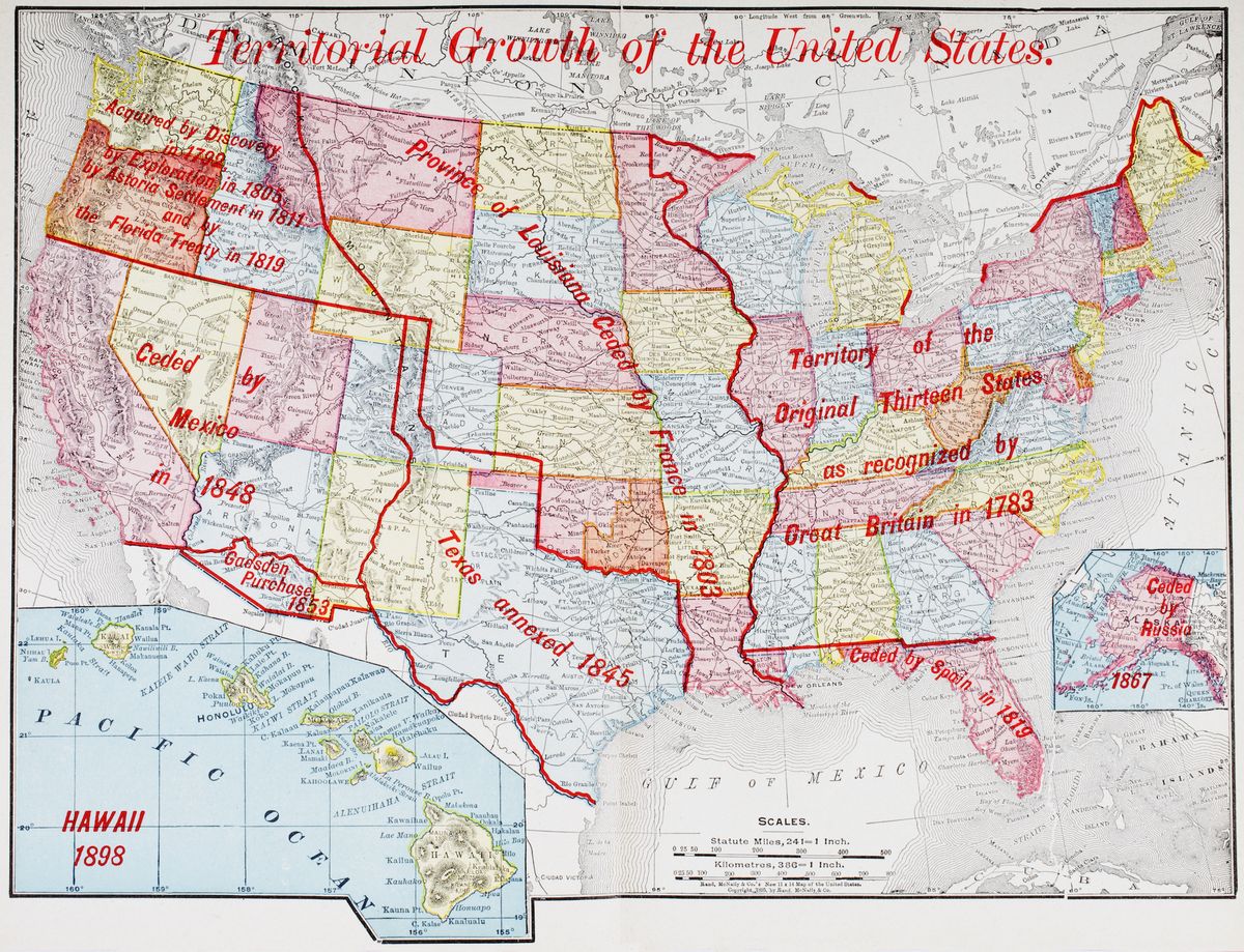 Map from 1898 showing the territorial growth of the United States of America