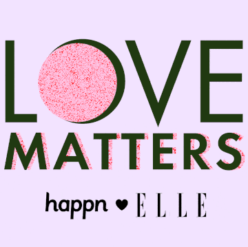 het logo van de podcast love matters van elle en happn, over liefde